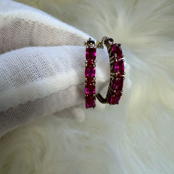 925 SILVER GOLDTONE LAB CREATED RUBY EARRINGS - Picture 7 of 16